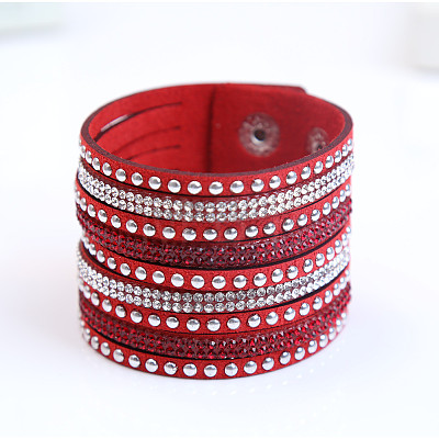 9-row Suede Cord & Rhinestone & Alloy Rivet Wrap Bracelets WG9BE7D-01-1