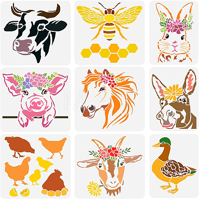 9Pcs 9 Styles PET Hollow Out Drawing Painting Stencils DIY-WH0417-0001-1