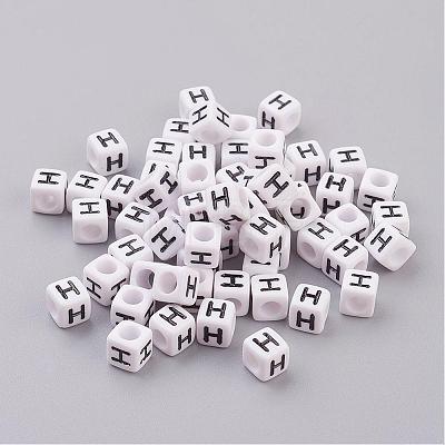 6MM White Letter Acrylic Cube Beads X-PL37C9308-H-1