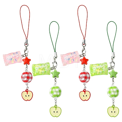 2Pcs Acrylic & Wood & Alloy & Resin Mobile Straps HJEW-YW00339-01-1