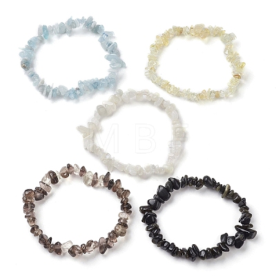 12 Constellation Natural Mixed Gemstone Chip Beaded Stretch Bracelets Sets for Women Men BJEW-JB10264-12-1