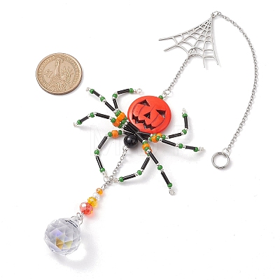 Glass & Synthetic Turquoise Beaded Spider Hanging Ornaments HJEW-TA00186-1