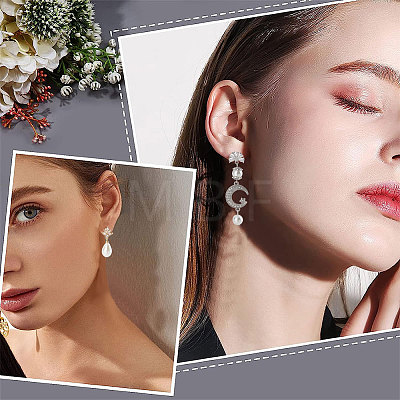 4 Pairs 4 Style Brass Cubic Zirconia Flower Stud Earring Findings EJEW-BBC0001-14-1