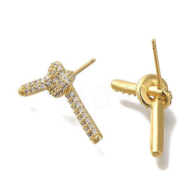 Rack Plating Brass Micro Pave Clear Cubic Zirconia Stud Earrings EJEW-U011-08G-1