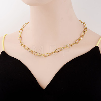 304 Stainless Steel Textured Paperclip Chain Necklaces for Women HX6515-2-1