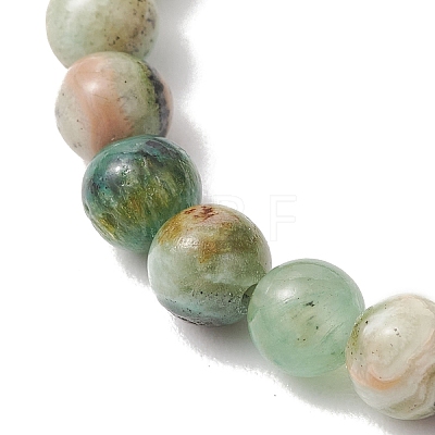Natural Green Line Jasper Round Beads Stretch Bracelets for Women Men BJEW-JB13525-1