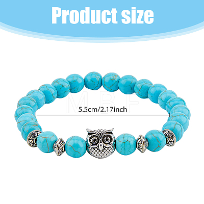 FIBLOOM 4Pcs 4 Styles Natural & Synthetic Mixed Gemstone & Glass & Alloy Owl Beaded Stretch Bracelets Set for Women BJEW-FI0001-04-1