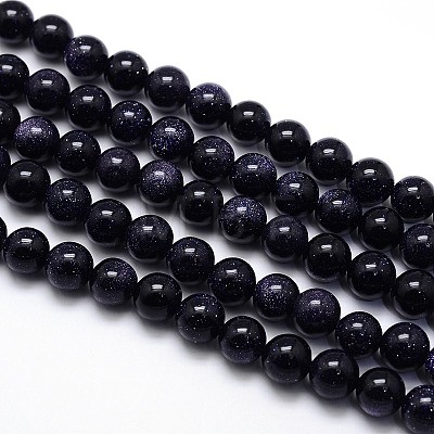 Synthetic Blue Goldstone Round Beads Strands G-O047-11-4mm-1