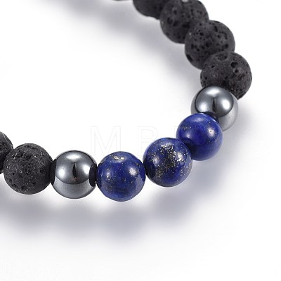 Natural Lava Rock and Non-Magnetic Synthetic Hematite Beads Braided Bead Bracelets BJEW-JB03975-02-1