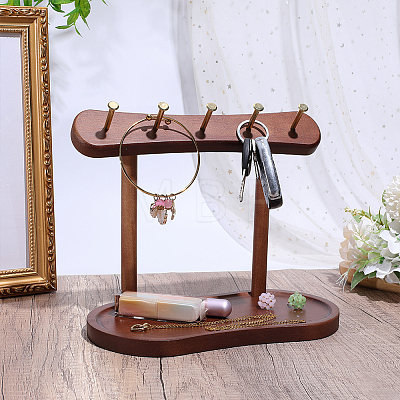 Desktop Wood Jewelry Display Racks with Oval Trays for Necklaces Rings Earrings Bracelets ODIS-WH0177-024-1