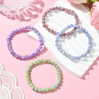 6.5mm Dyed Natural White Jade Round Beaded Stretch Bracelets for Women BJEW-JB10734-1