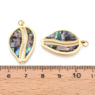 304 Stainless Steel Pave Natural Paua Shell Pendants STAS-N115-21B-G-1
