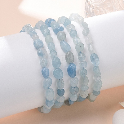 Natural Aquamarine Bead Stretch Bracelets BJEW-K213-54-1