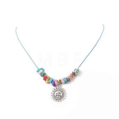 3Pcs 3 Style Sun & Moon & Star Synthetic Turquoise Chips Beaded Pendant Necklaces Set for Women NJEW-JN04221-1