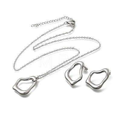 Irregular 304 Stainless Steel Pendant Necklace & Stud Earrings Sets for Women SJEW-E052-01P-1