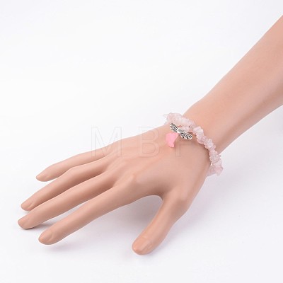 Natural Rose Quartz Stretch Bracelets BJEW-JB02527-01-1