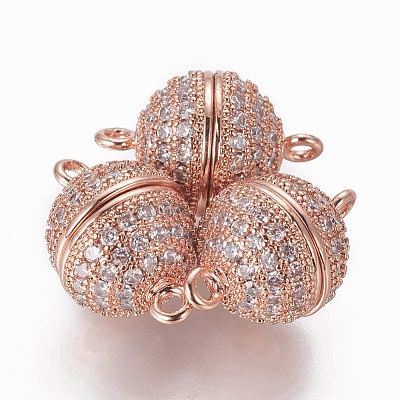 Brass Micro Pave Cubic Zirconia Magnetic Clasps with Loops ZIRC-L082-C-01-1