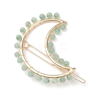 2Pcs Moon & Star Alloy with Natural Green Aventurine Hollow Hair Barrettes PHAR-JH00105-05-1