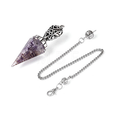 Natural Amethyst Chip & Epoxy Resin Dowsing Pendulum Big Pendants AJEW-N004-01D-1