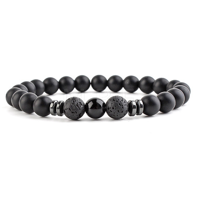 Round Natural Obsidian Beaded Stretch Bracelets for Women Men LS-XP2963-3-1