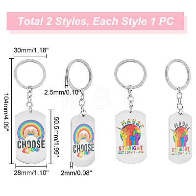 Unicraftale 2Pcs 2 Style Pride Rainbow 201 Stainless Steel Keychain KEYC-UN0001-09-1