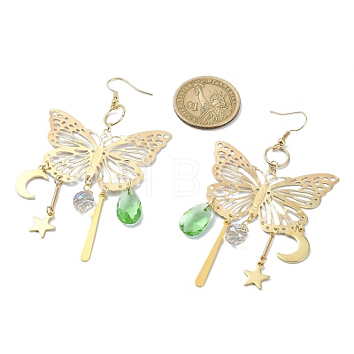 Butterfly & Moon & Star Brass Chandelier Earrings EJEW-TA00361-1