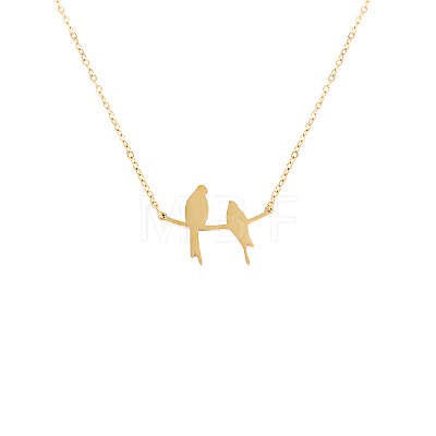 304 Stainless Steel Birds on the Branches Cutout Silhouette Pendant Necklaces for Women WG41729-01-1