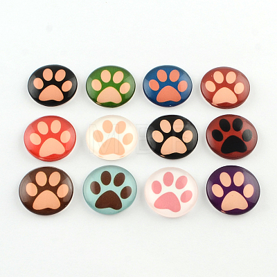 Half Round/Dome Dog Paw Print Photo Glass Flatback Cabochons for DIY Projects GGLA-Q037-18mm-08-1