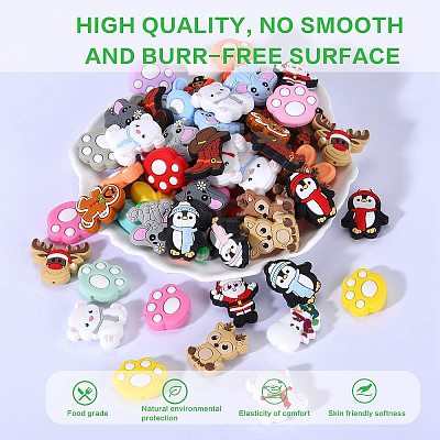 12Pcs 4 Colors Christmas Themed Food Grade Eco-Friendly Silicone Beads SIL-SZ0001-15-1