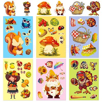 6Pcs Thanksgiving Day Cartoon Paper Self-Adhesive Picture Stickers STIC-C010-30-1