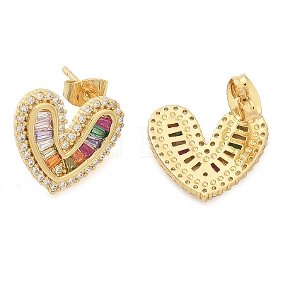 Rack Plating Brass Micro Pave Cubic Zirconia Stud Earrings for Women EJEW-C125-19G-1