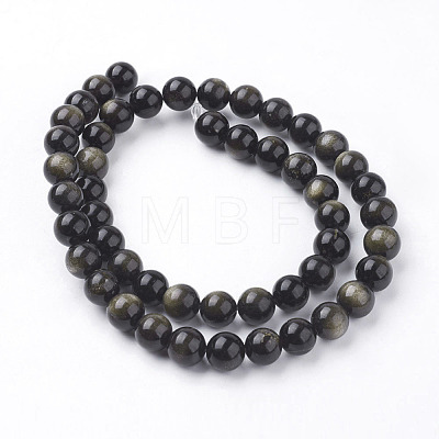Natural Golden Sheen Obsidian Beads Strands X-G-C068-8mm-9-1