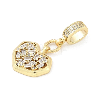 Brass Clear Cubic Zirconia Heart European Dangle Charms KK-Z090-04G-1