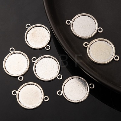 Tibetan Style Alloy Flat Round Cabochon Connector Settings TIBE-M022-09AS-1