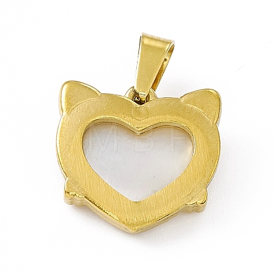 Natural Shell Heart Charms with Cat Ear STAS-P315-20G-1