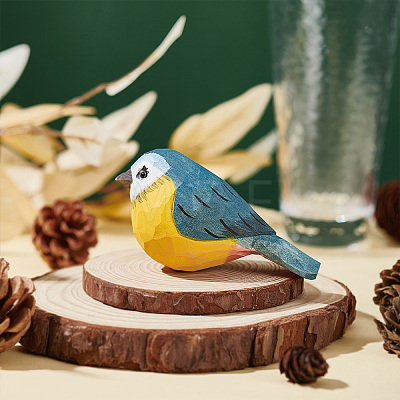 Wooden Cute Bird Carving Ornaments DJEW-WH0015-44A-1