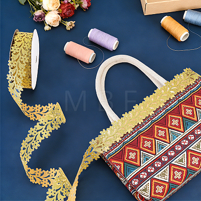Sew on Ethnic Style Embroidery Leaf with Flower Polyester Hollow Lace Ribbons OCOR-WH0008-112-1