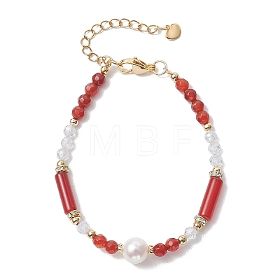 Natural Gemstone & Cultured Freshwater Pearl Beaded Bracelets for Women BJEW-JB13218-1