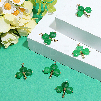 8Pcs Saint Patrick's Day Dyed Natural Malaysia Jade Shamrock Pendants PALLOY-BM00030-1