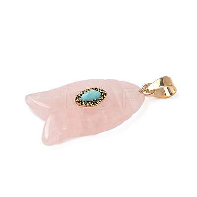 Natural Rose Quartz & Synthetic Turquoise Carved Pendants G-Z084-01G-02-1