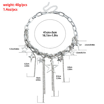 Alloy Crystal Rhinestone Star Tassel Choker Necklaces for Women WG75C76-01-1