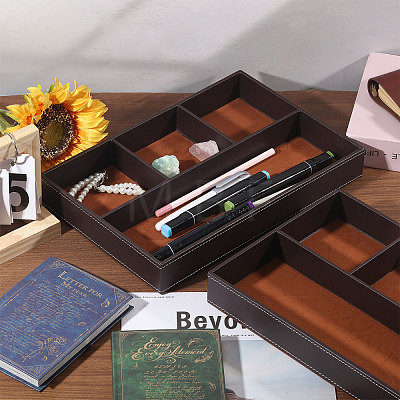 2Pcs Desktop 4-Grid PU Leather Organizer Display Storage Trays CON-CA0001-036A-1
