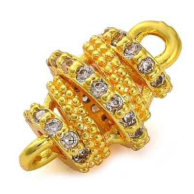 Brass Micro Pave Clear Cubic Zirconia Hollow Oval Connector Charms KK-A230-05C-G-1