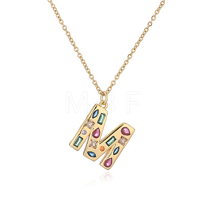 Brass Pave Colorful Cubic Zirconia Initial Pendant Necklaces for Women FS-WG02860-13-1