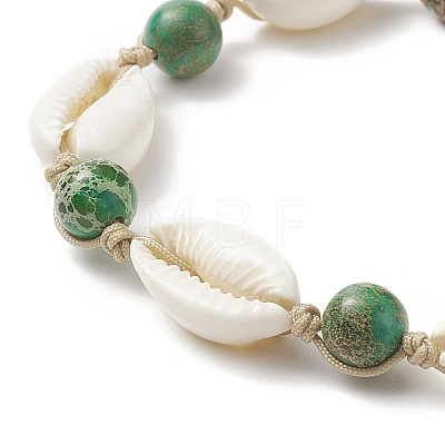 4Pcs 4 Color Dyed Natural Imperial Jasper & Cowrie Shell Braided Bead Bracelets Set for Women BJEW-TA00208-1