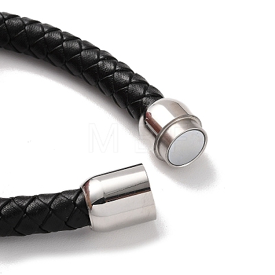Men's Braided Black PU Leather Cord Bracelets BJEW-K243-31AS-1