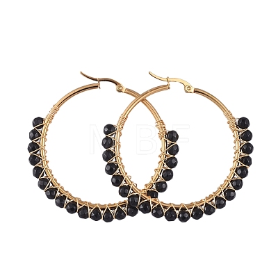 Beaded Hoop Earrings X-EJEW-JE03830-04-1