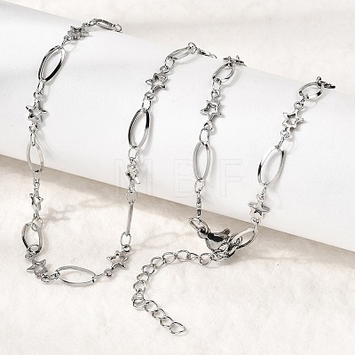 304 Stainless Steel Star Link Chain Necklaces for Women NJEW-A046-02A-P-1