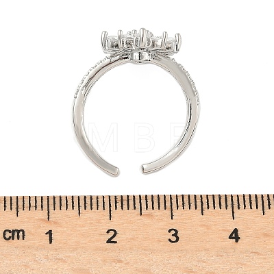 Flower Brass Micro Pave Cubic Zirconia Cuff Rings for Women RJEW-A069-01A-P-1