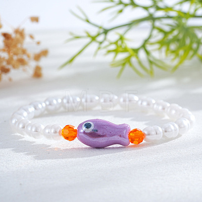 Resin Pearl & Porcelain Beads Stretch Bracelets for Women LP2947-14-1